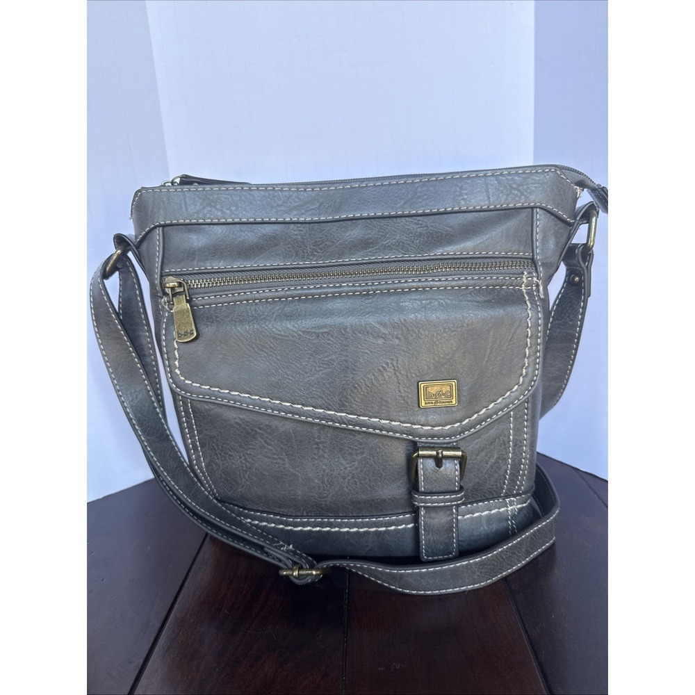 BOC Born Concept‎ Womens Gray Bucket Crossbody Shoulder Bag Zippered Pockets EUC
